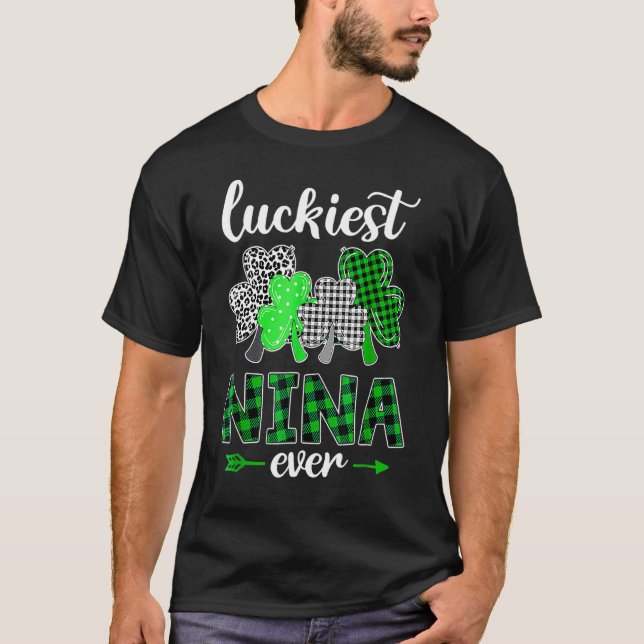 Luckiest Nina Ever Shamrock Green Plaid St Patrick T-Shirt (Vorderseite)