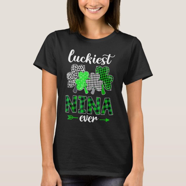 Luckiest Nina Ever Shamrock Green Plaid St Patrick T-Shirt (Vorderseite)