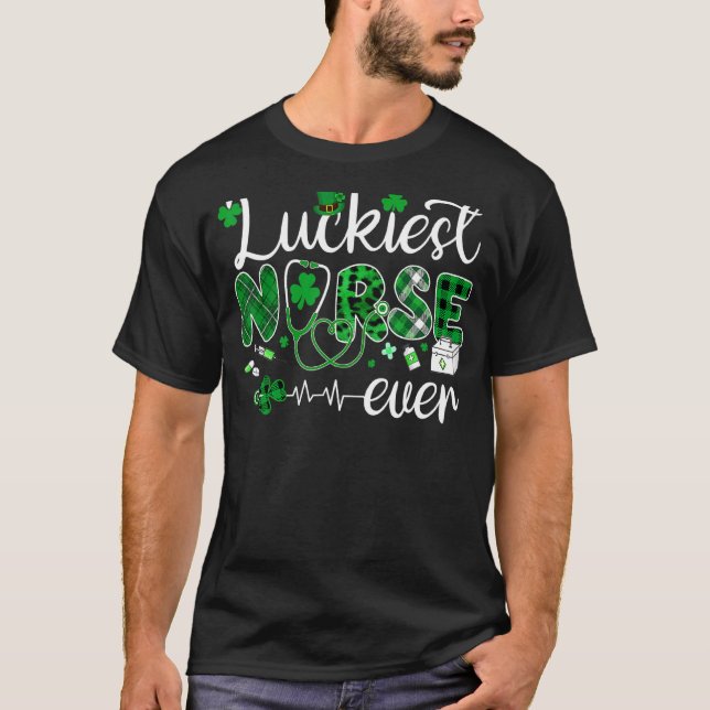 Luckiest Nurse Ever Nurse Life Kleeblatt St Patric T-Shirt (Vorderseite)