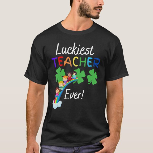 Luckiest Teacher Ever Child Riding Rainbow St Patr T-Shirt (Vorderseite)