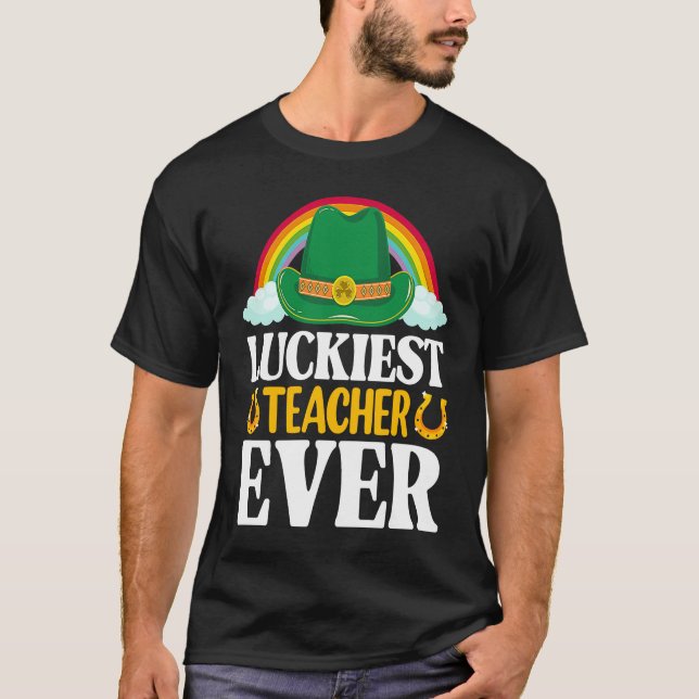 Luckiest Teacher Ever Rainbow Shamrock Cute St Pat T-Shirt (Vorderseite)