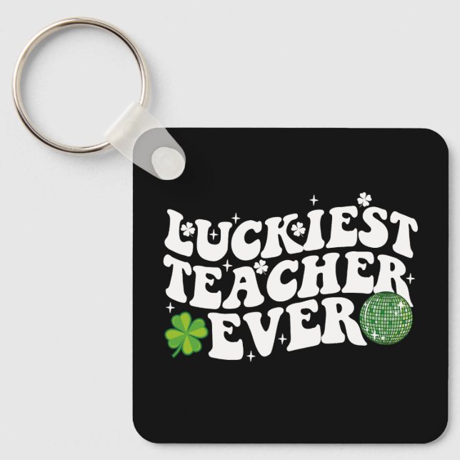 Luckiest Teacher je Disco Kleeblatt Schlüsselanhänger (Vorderseite)