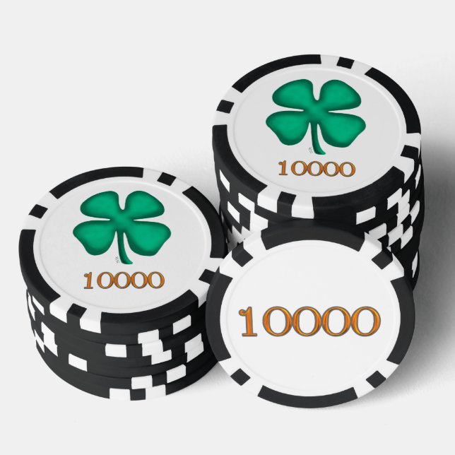 Lucky 4 Leaf Irish Clover bg 10K Stripe Poker Chip (Stapel)