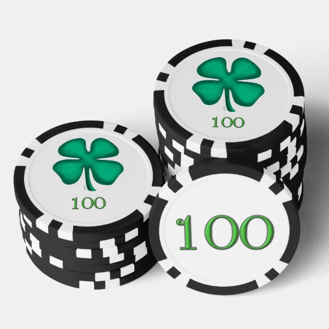 Lucky 4 Leaf Irish Clover bl 100 Streifen Poker Ch Pokerchips (Stapel)