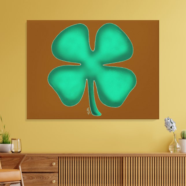 Lucky 4 Leaf Irish Clover braun Leinwand drucken (Insitu (Wohnzimmer))