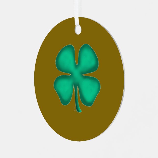 Lucky 4 Leaf Irish Clover brown rnd metal ornament Aus Metall (Vorderseite links)