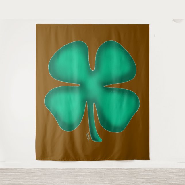 Lucky 4 Leaf Irish Clover brown tapestry Wandteppich (Vorderseite)