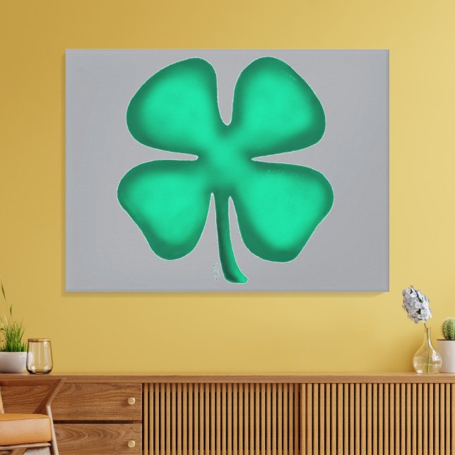 Lucky 4 Leaf Irish Clover grau Leinwand drucken (Insitu (Wohnzimmer))