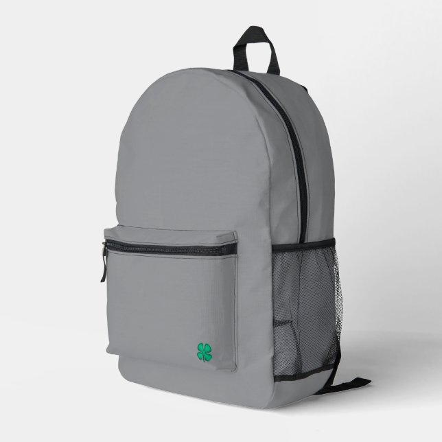Lucky 4 Leaf Irish Clover grauer Rucksack (Rückseitige Ecke Rechts)