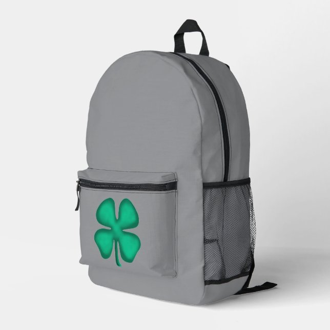Lucky 4 Leaf Irish Clover grauer Rucksack (Rückseitige Ecke Rechts)