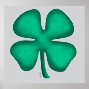 Lucky 4 Leaf Irish Clover graues mattes Poster