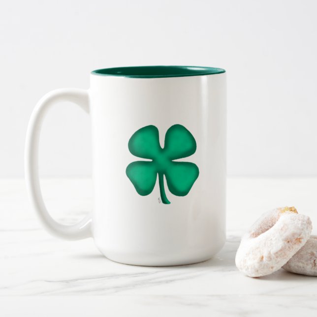 Lucky 4 Leaf Irish Clover große zwei Töne Tasse (Mit Donut)