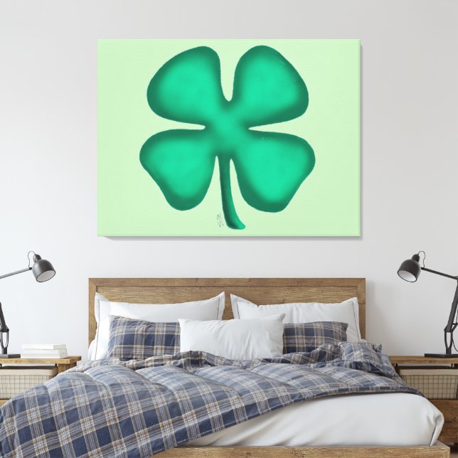 Lucky 4 Leaf Irish Clover grüne Leinwand drucken (Insitu (Schlafzimmer))