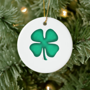 Lucky 4 Leaf Irish Clover Keramik Ornament 2sid