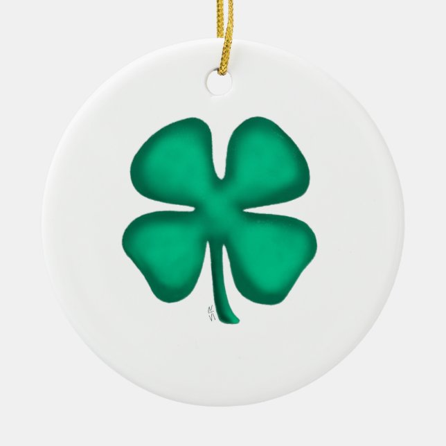 Lucky 4 Leaf Irish Clover Keramik Ornament 2sid (Vorne)
