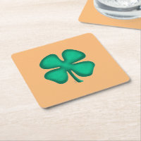 Lucky 4 Leaf Irish Clover tan Papier Drink Coaster