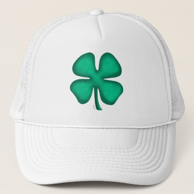 Lucky 4 Leaf Irish Clover white foam trucker hat Truckerkappe (Vorderseite)