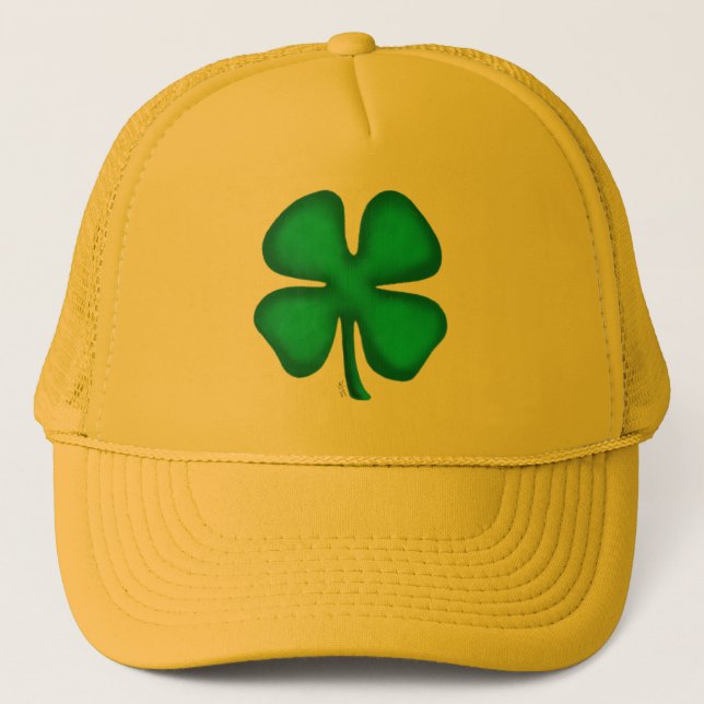 Lucky 4 Leaf Irish Clover yellow foam trucker hat Truckerkappe (Vorderseite)