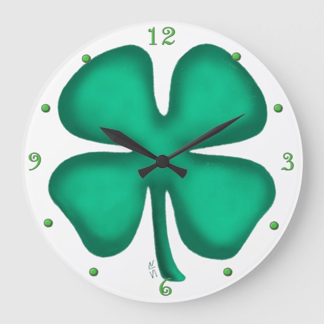 Lucky 4 Leaf Irish Klee große Wanduhr (Vorderseite)