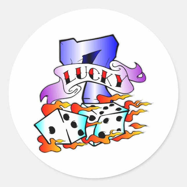 Lucky 7 & Dice Tattoo Runder Aufkleber (Vorderseite)