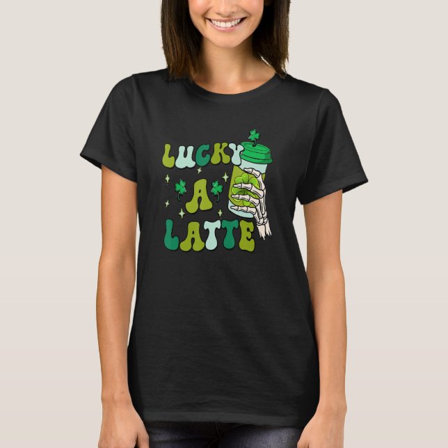 Lucky A Latte St Patricks Day Retro Skeleton Hand T-Shirt (Vorderseite)