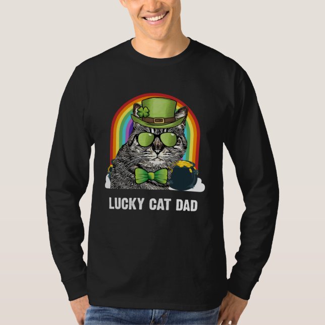 Lucky American Bobtail Cat Dad St Patricks Day T-Shirt (Vorderseite)