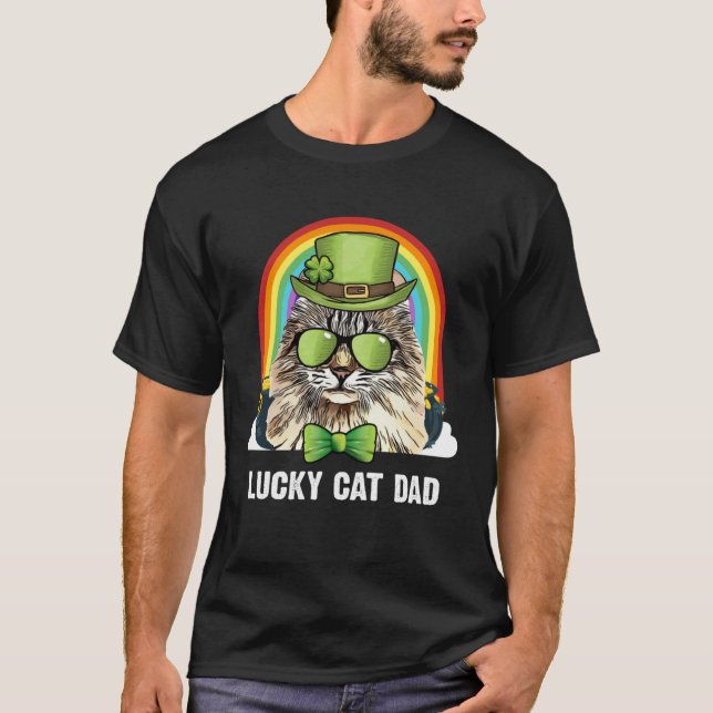 Lucky American Curl Cat Dad St Patricks Day T-Shirt (Vorderseite)