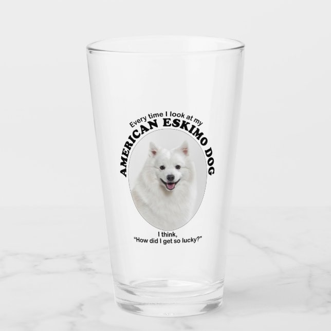 Lucky American Eskimo Dog Glas (Vorderseite)