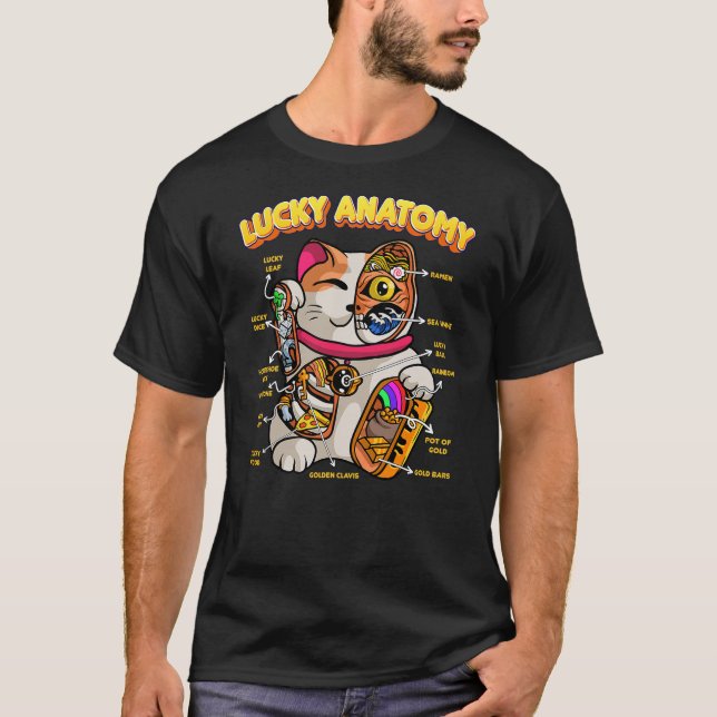 Lucky Anatomy Funny Maneki Neko Lucky Cat Anatomy  T-Shirt (Vorderseite)