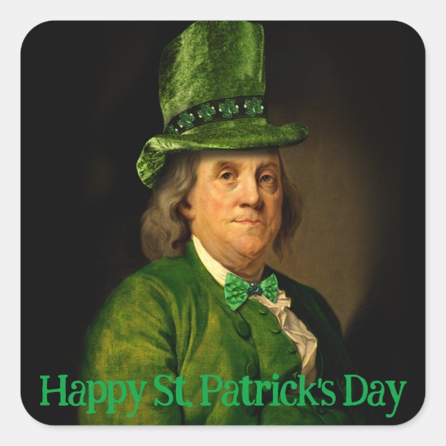 Lucky Ben Franklin St. Patrick's Day Quadratischer Aufkleber (Vorderseite)