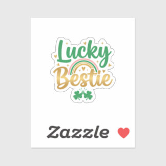 Lucky Bestie Cute Pink Green Typography St Patrick Aufkleber