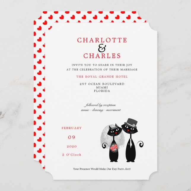 Lucky Black Cats Bride | Groom Purrr.fect Wedding Einladung (Vorne/Hinten)
