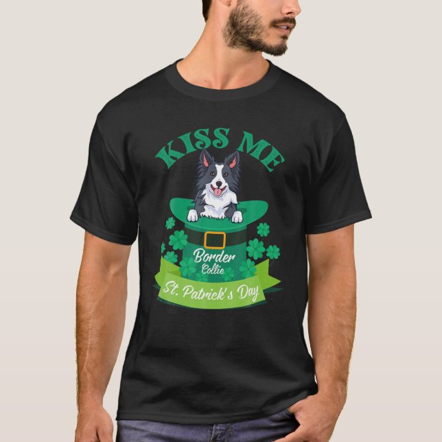 Lucky Border Collie Dog Lover St Patrick's Day Ki T-Shirt (Vorderseite)