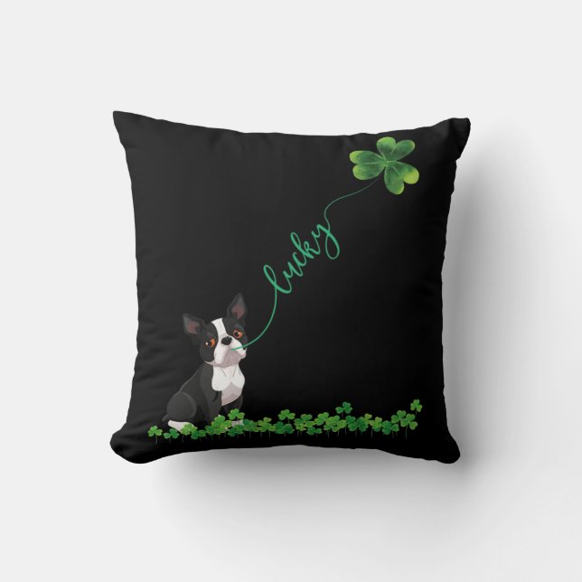 Lucky Boston Terrier Dog Shamrock St Patrick day T Kissen (Vorderseite)