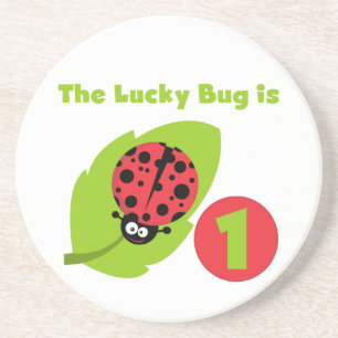 Lucky Bug 1. Geburtstag T - Shirt und Geschenke Sandstein Untersetzer