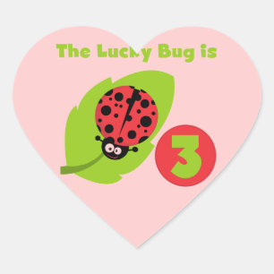 Lucky Bug 3. Geburtstag T Shirts und Geschenke Herz-Aufkleber