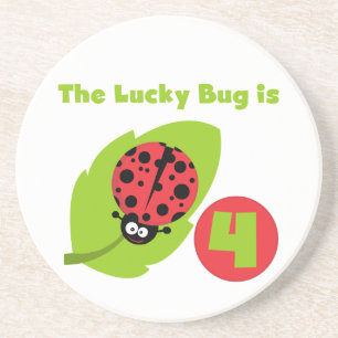 Lucky Bug 4. Geburtstag T - Shirt und Geschenke Getränkeuntersetzer