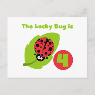 Lucky Bug 4. Geburtstag T - Shirt und Geschenke Postkarte