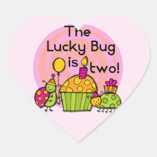 Lucky Bug Cupcake 2. Geburtstag T - Shirt und Gesc Herz-Aufkleber