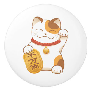 Lucky Calico Cat, Maneki Neko Keramikknauf