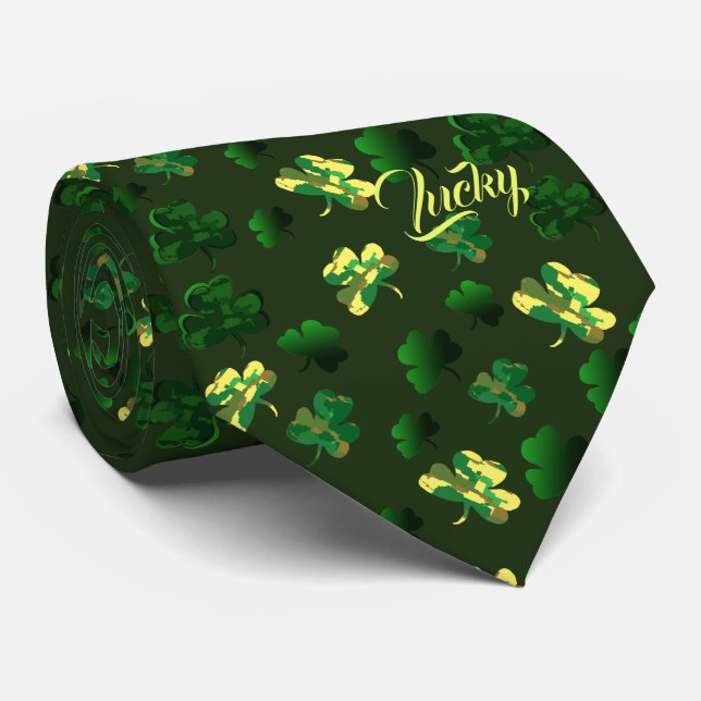 Lucky Camouflage Kleeblatt Design Krawatte (Gerollt)
