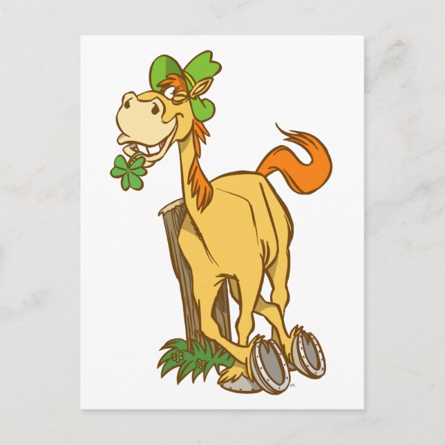 Lucky Cartoon Horse auf St Patrick's Day Postkarte (Vorderseite)