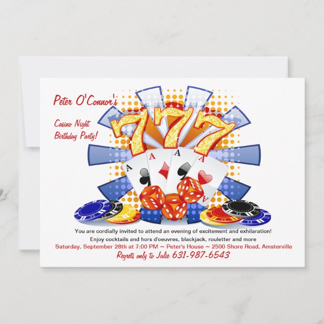 Lucky Casino Nacht Geburtstag Einladung (Vorderseite)
