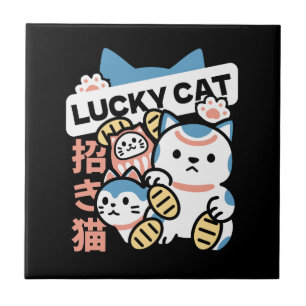 Lucky Cat Art – Maneki Neko mit Goldmünze Fliese
