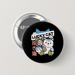 Lucky Cat Art – Maneki Neko with Gold Coin Button
