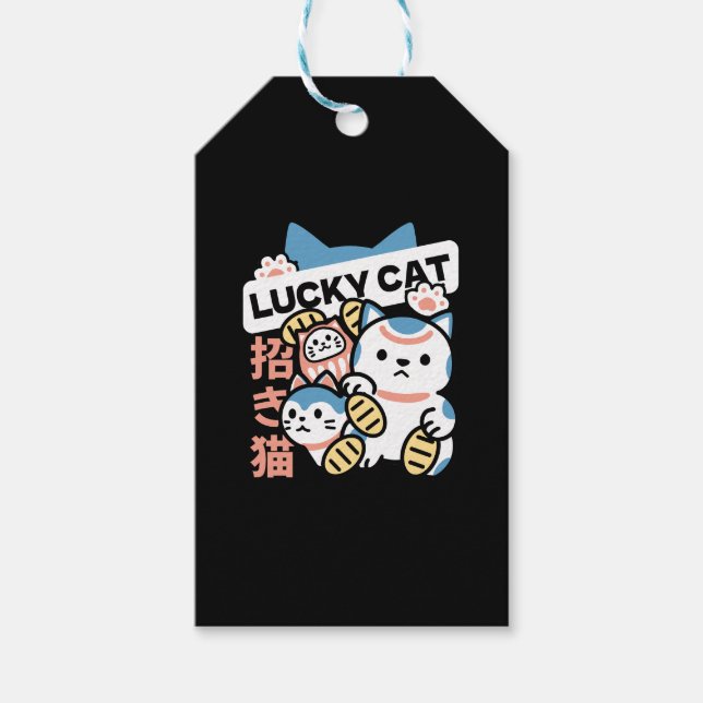 Lucky Cat Art – Maneki Neko with Gold Coin Geschenkanhänger (Vorderseite)