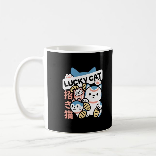 Lucky Cat Art – Maneki Neko with Gold Coin Kaffeetasse (Links)