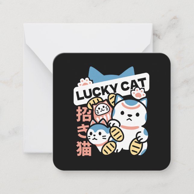 Lucky Cat Art – Maneki Neko with Gold Coin Mitteilungskarte (Vorderseite)