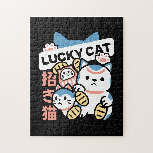 Lucky Cat Art – Maneki Neko with Gold Coin Puzzle (Vertikal)