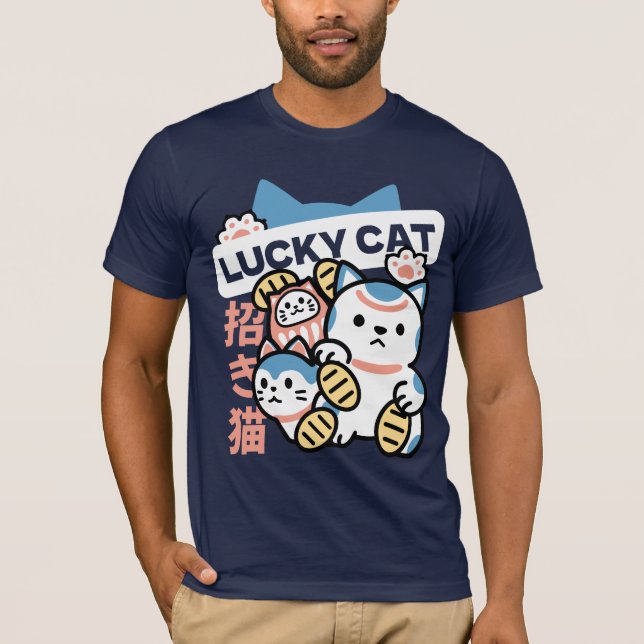 Lucky Cat Art – Maneki Neko with Gold Coin T-Shirt (Vorderseite)